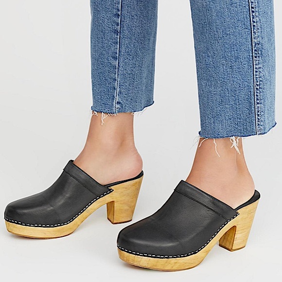 Free People Shoes - Free People Black Leather Wooden Heeled Platform Clogs Excellent condition 7